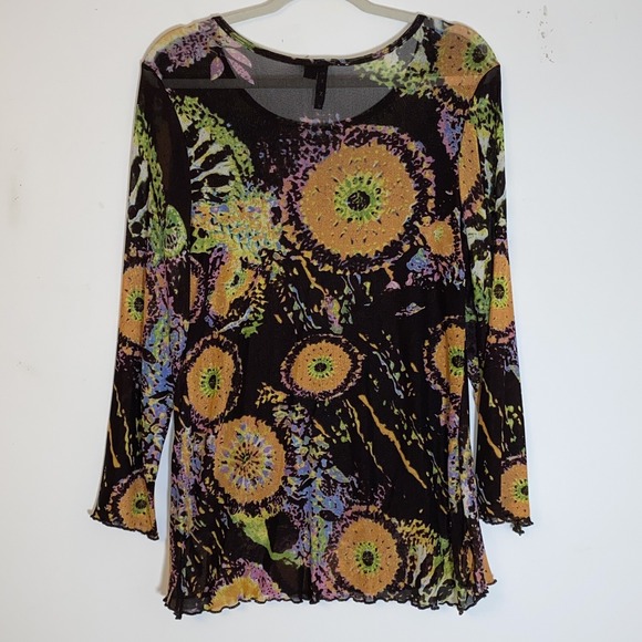 Azi Jeans Top Womens XL Brown Tie Dye 90s Y2K Mesh Beaded Sequin Sheer Grunge XL - Picture 10 of 14